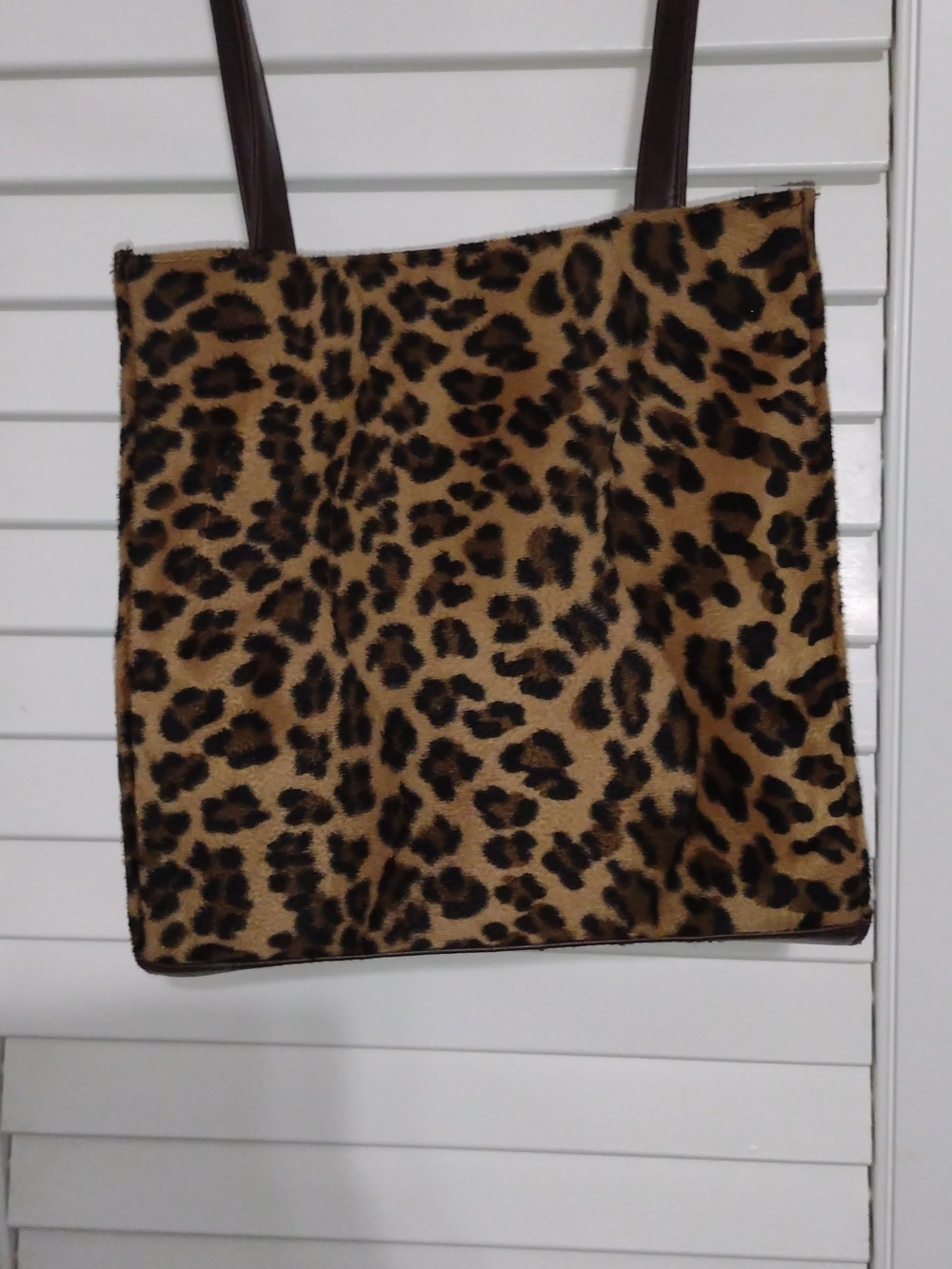Leopard Print Faux Fur Tote with Brown Straps